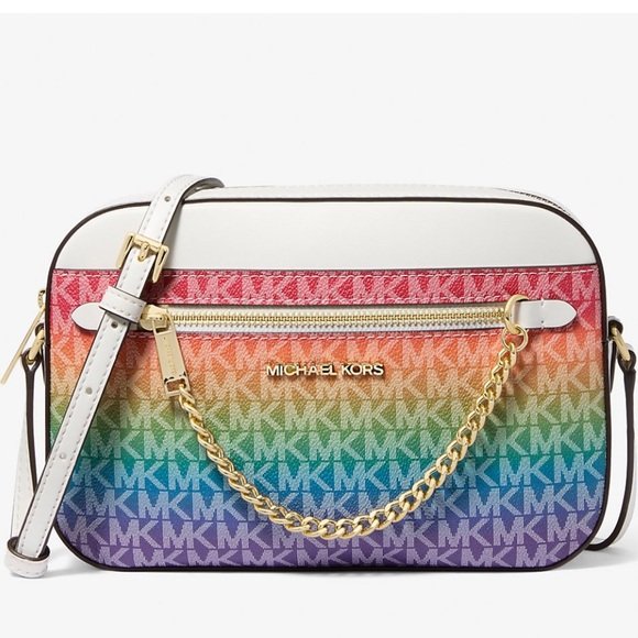 Michael Kors Jet Set Large Rainbow Signature Logo Crossbody Bag Rainbow - Picture 1 of 7